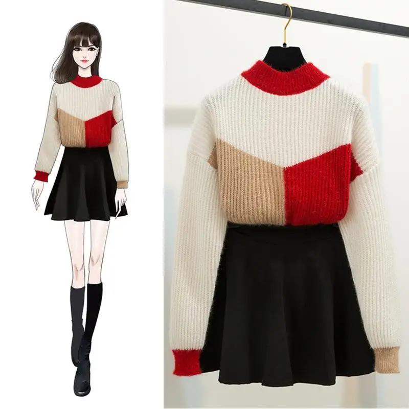 Женский вязаный свитер ICHOIX комплект из 2 предметов теплая зимняя одежда с