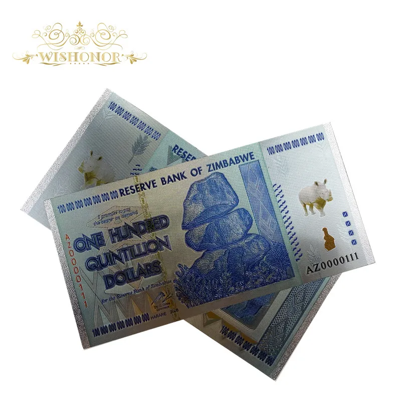 10 قطعة الأوراق النقدية الفضة زيمبابوي لمائة دولار Quntillion الأوراق النقدية في 24K للهدايا