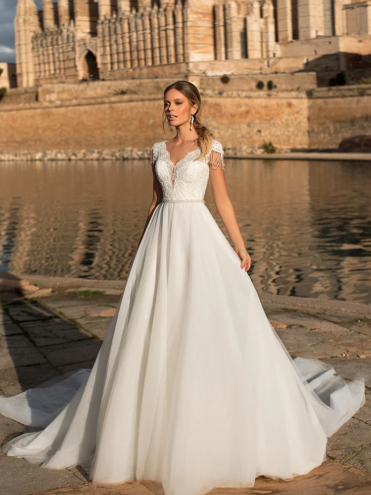 

Hi Shy Bride New simple wedding dress backless sleeveless design chiffon lace bride dresses princess dress plus size tailor-made