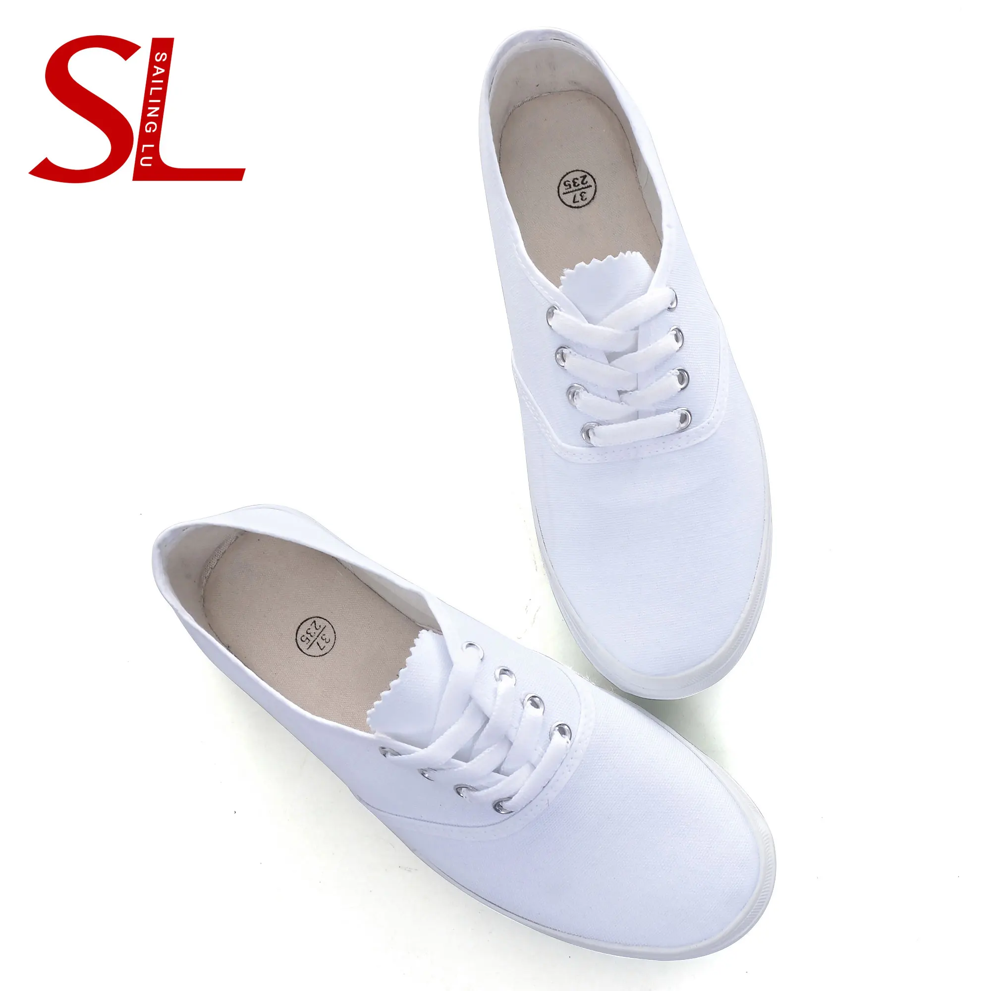 Парусиновая обувь на шнуровке белого цвета Женские лоферы Вулканизированная