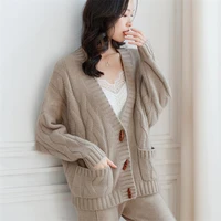 high grade 100%cashmere add thick twisted knit women fashion cardigan sweater coat wide loose oneover size