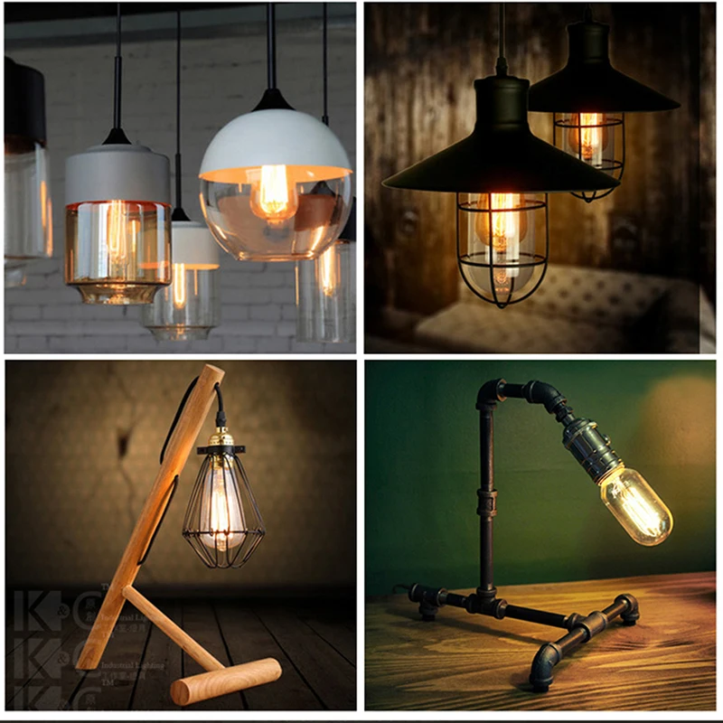 Vintage Edison Bulb E27 ST64 T10 T45 G80 G95 40W Chandelier Pendant Lights 220V LED Lamp Incandescent Light Rope Lamp Holder E27 images - 6