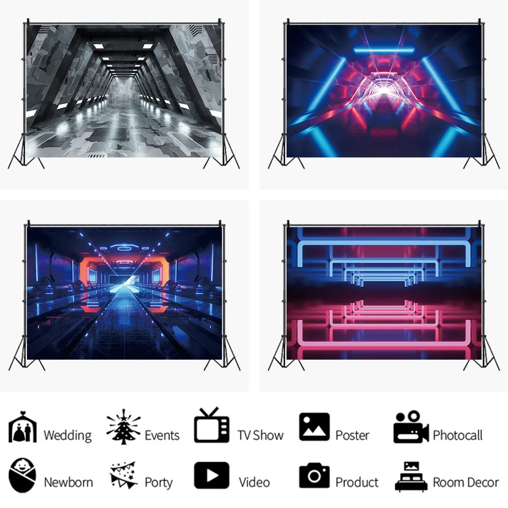 

Science Fiction Tunnel Light 3D Pattern Photo Background Space Shuttle Photography Backdrop for Photo Studio Photocall 5*7ft