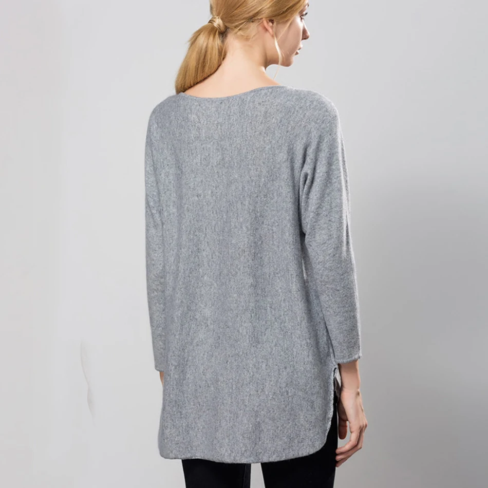 YJMY Inner Mongolian Cashmere Sweater Women Round Neck Side Slit Spring Autumn Knit in Slava Store