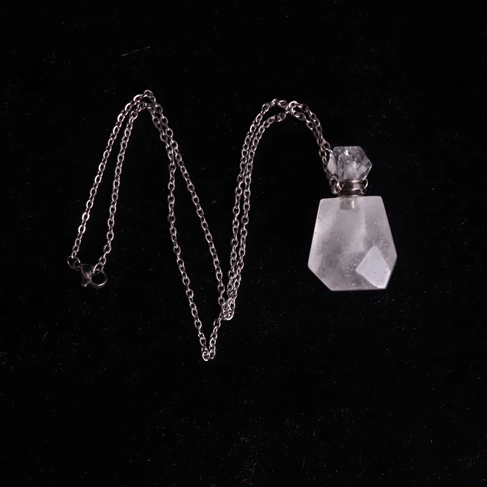 High Quality Natural Stone Perfume Bottle Necklace Clear Crystal Amethysts Quartz Pendants Reiki Healing Pendulum For Girls