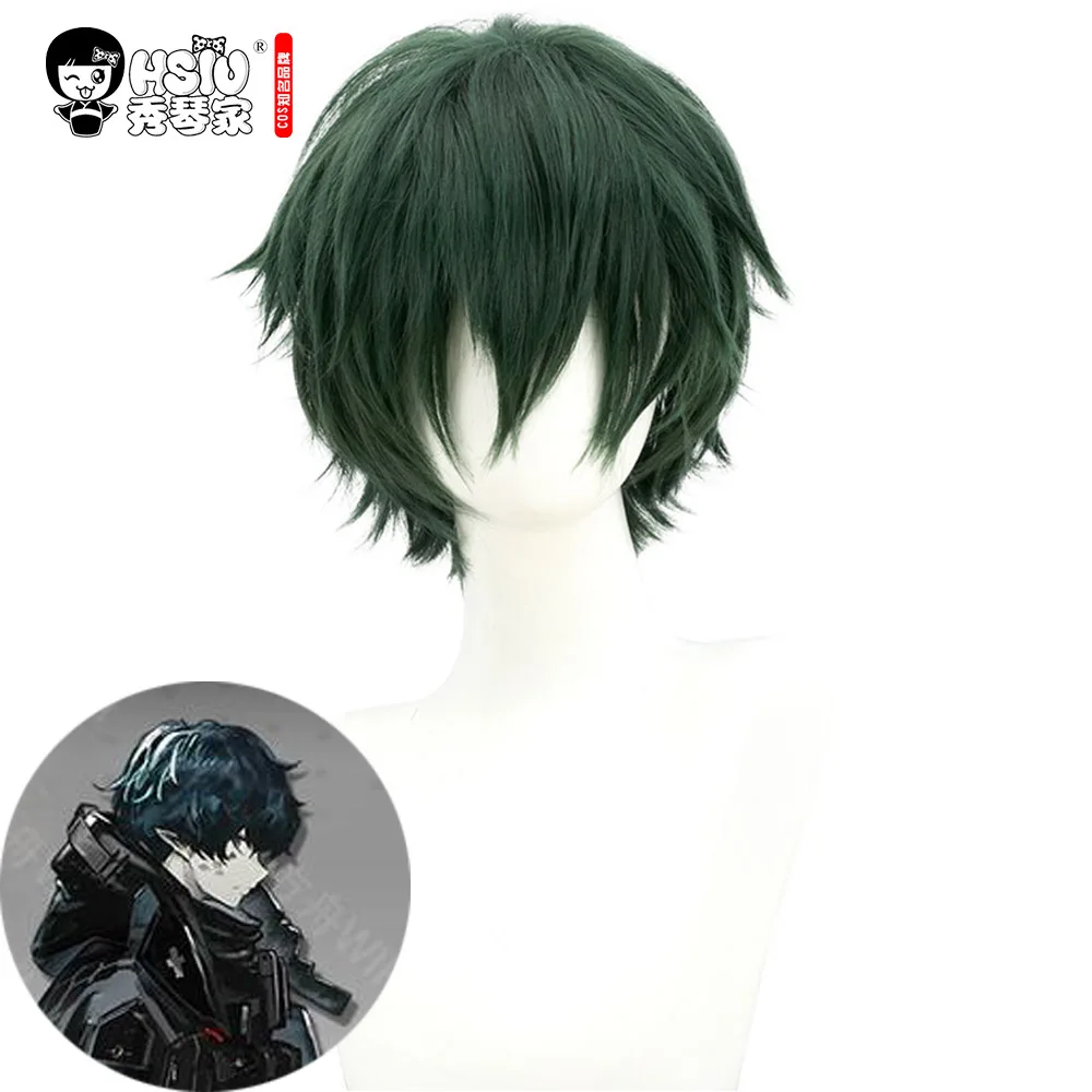 HSIU Faust Cosplay wig Game Arknights Wig Dark green short hair Party Halloween boy | Тематическая одежда и униформа