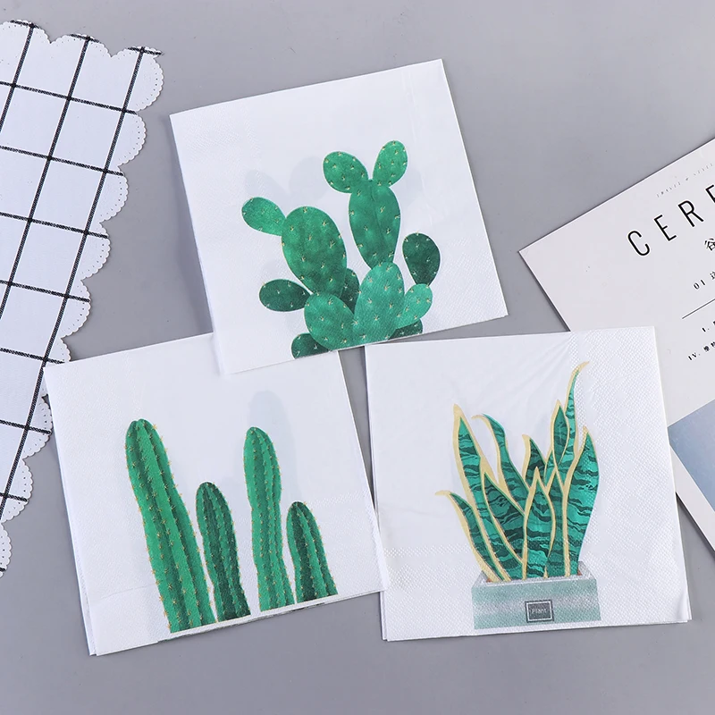 Бумажные салфетки для декупажа цветные бумажные полотенца 20 шт. 2 слоя кактус