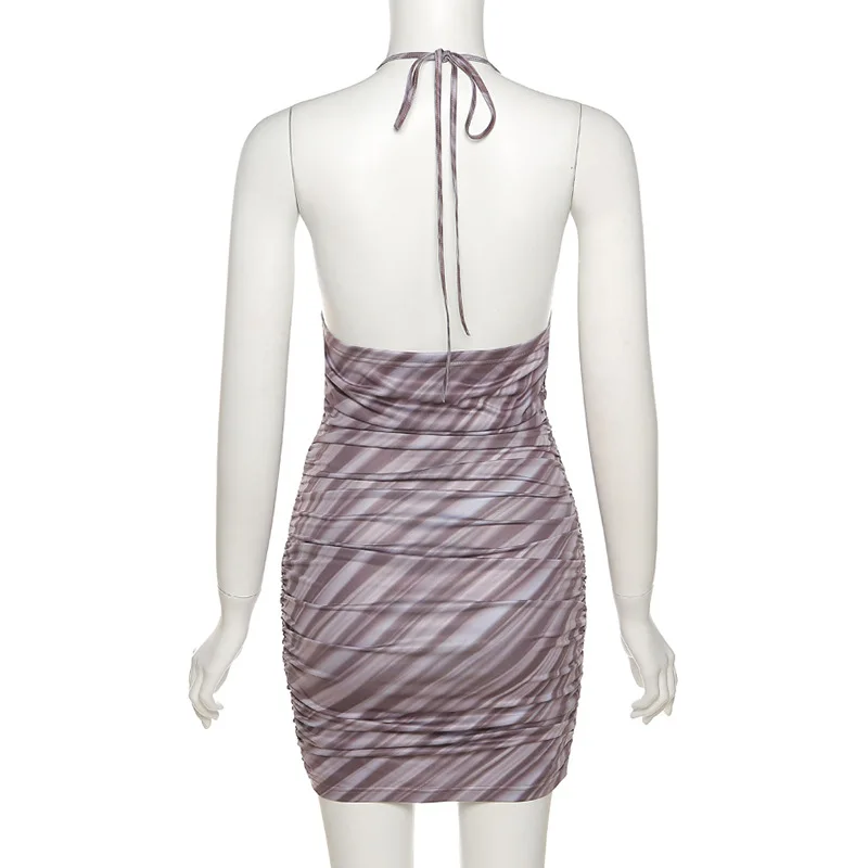 

Sexy Printed Backless Halter Bodycon Dresses for Women 2021 Summer Mini Dress Clubwear Y2k
