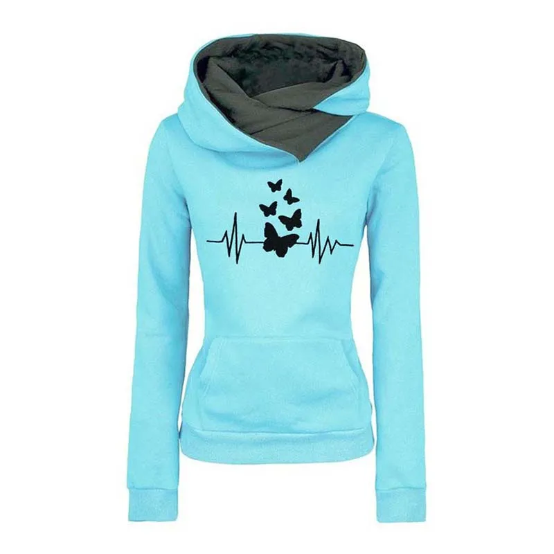 

Зимние толстовки и свитшоты, Женский пуловер с длинным рукавом и принтом бабочки, Теплые Топы, женская одежда с капюшоном