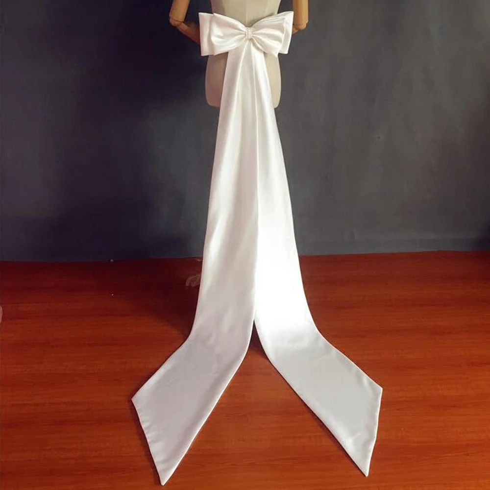 

White Satin Bowtie Wedding Belts With Train Detachable Bridal Belt Ivory Removable Plus Size Ladies Belts For Dresses Knots