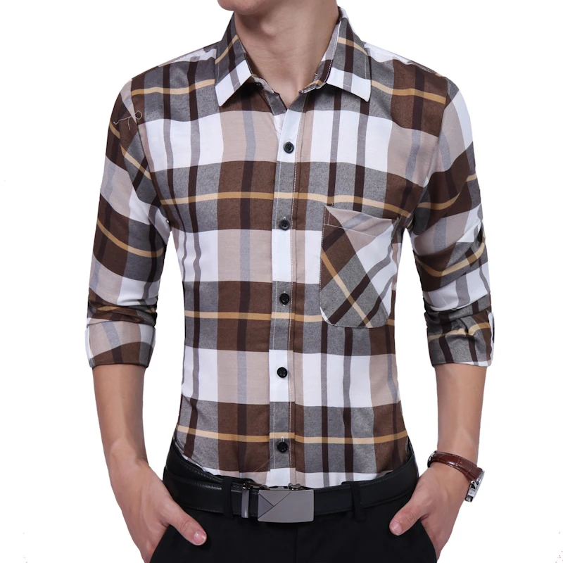 Новая Осенняя Модная брендовая мужская одежда приталенная Мужская рубашка с