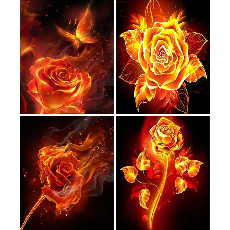 

Diamond Painting Kit, 5D DIY Diamond Embroidery, Complete Round/square Diamond Mosaic, Flame Rose Art Cross Stitch Home Decor