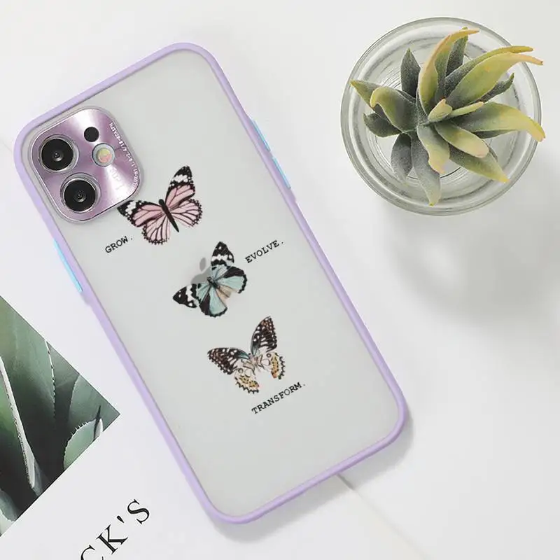 

Bling Glitter Butterfly Phone Case purple matte transparent For iPhone 7 8 x xs xr 11 12 pro plus max mini Clear Funda