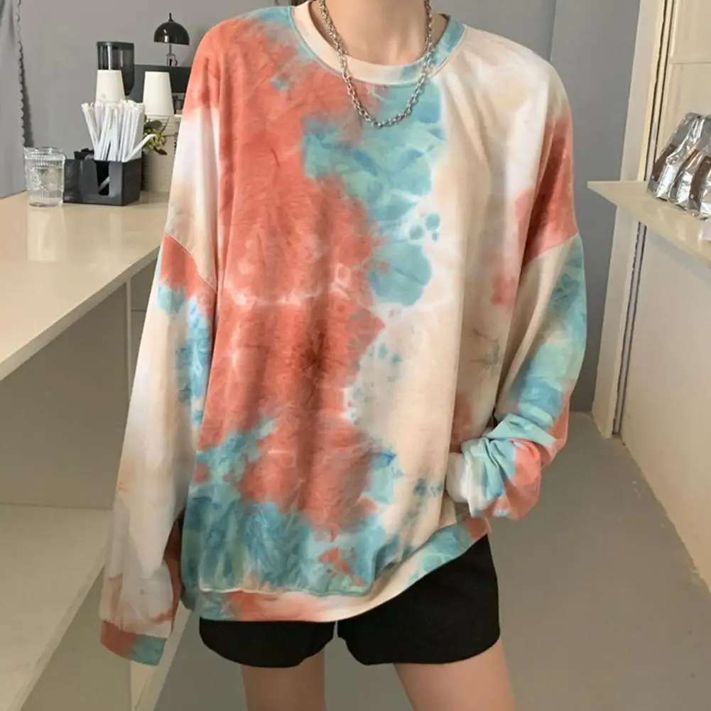 

Fashion Women Autumn Blouse Long Sleeve O Neck Tie Dye Loose Sweatshirt Hoodie