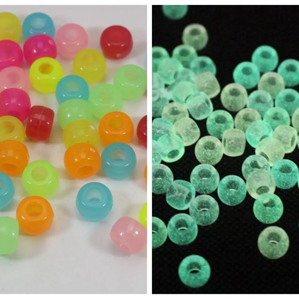 

200 Mixed Luminous Color Acrylic Barrel Pony Beads 9X6mm for Kids Craft Kandi