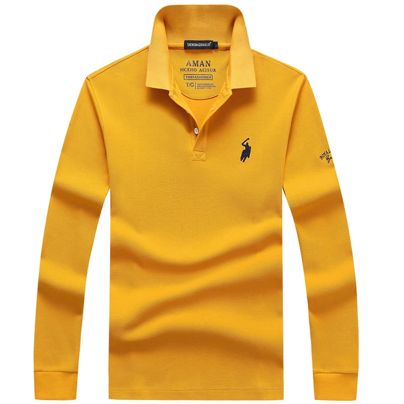 

New Double-sided Pure Cotton Beadfield Autumn/Winter Business Plol Shirt2021 Men's Long Sleeve Lapel T-Shirt мужская одежда