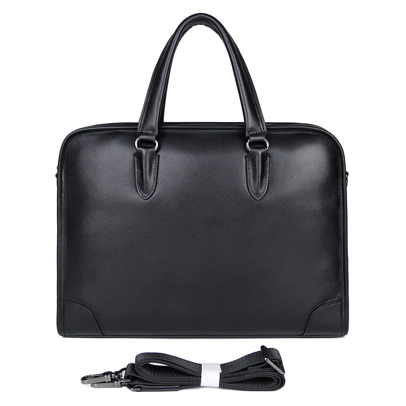 Luxury leather men's business briefcase, soft natural leather, practical handbag for work, new
