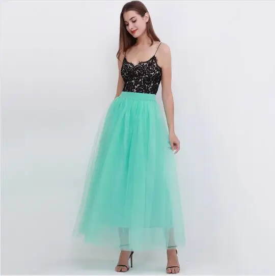 mint green FOLOBE Женская 1950 черная винтажная пышная балетная пачка юбки макси длинные тюлевые юбки Нижняя юбка подружки невесты скольжения партии выпускного вечера Нижняя юбка TT006 - Цвет: mint green