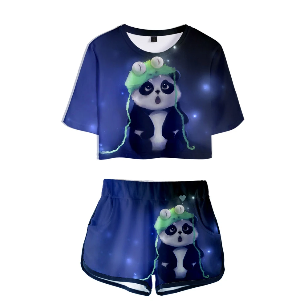 

Panda Outfits Kawaii Crop T shhirt Tops Women Two Piece Set Summer 3D Print Short Set For Women Cartoon Casual Pajamas Sportwear