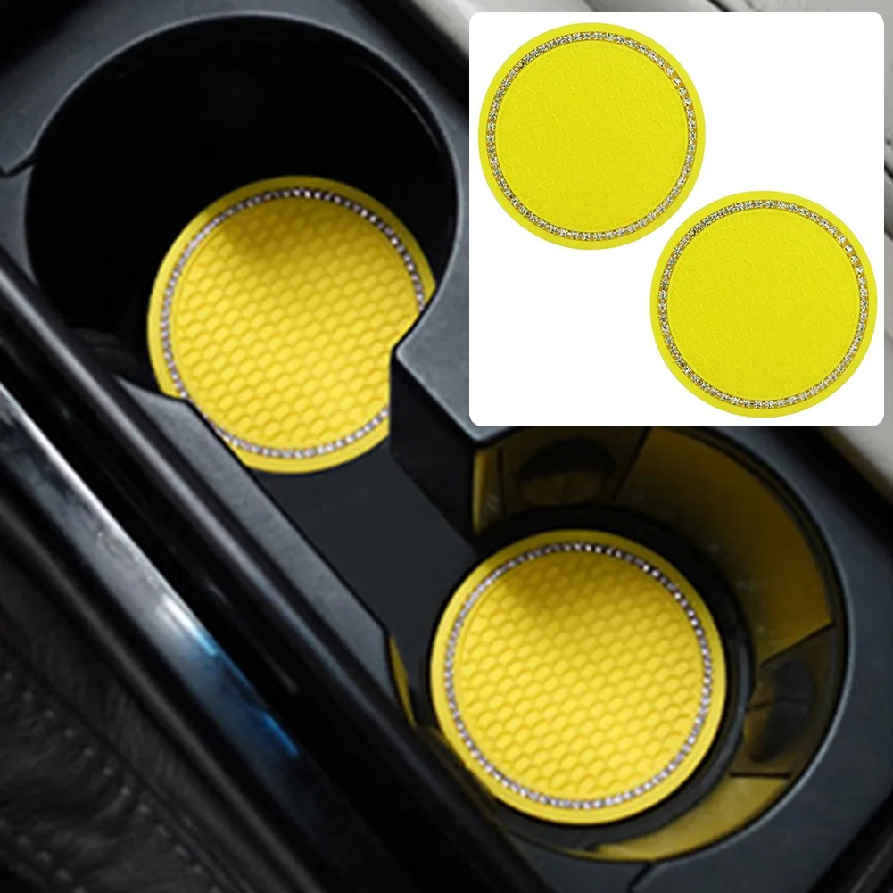 

2pcs Bling Car Cup Coaster Accessories 2.75 Inch Rhinestone Anti Slip Insert Automobile Non-slip Coaster Accessories