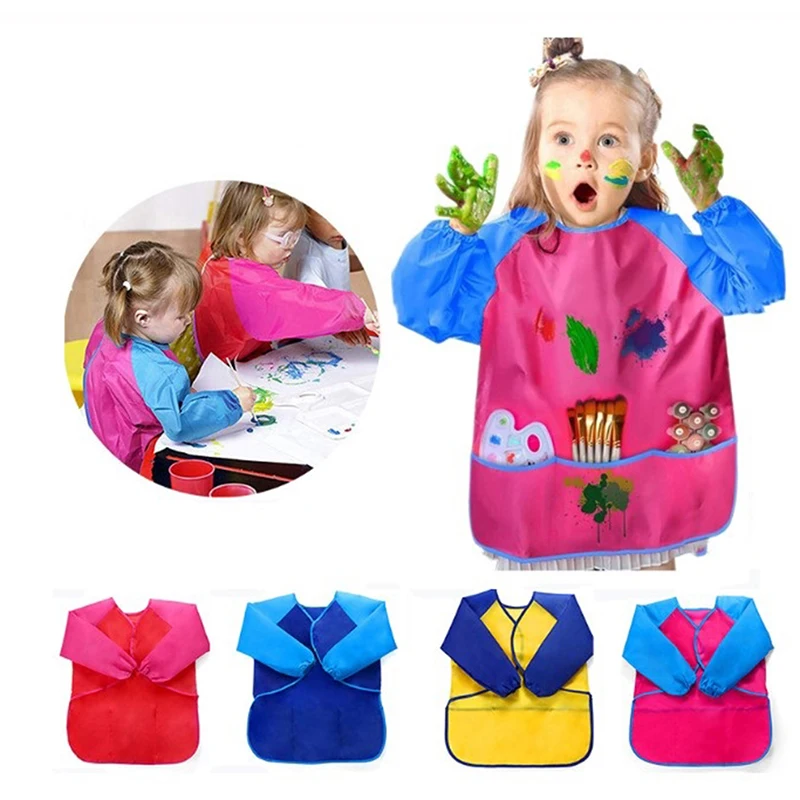 

1pc Kids Apron For Painting School Smock Portable Long Sleeve Waterproof Apron