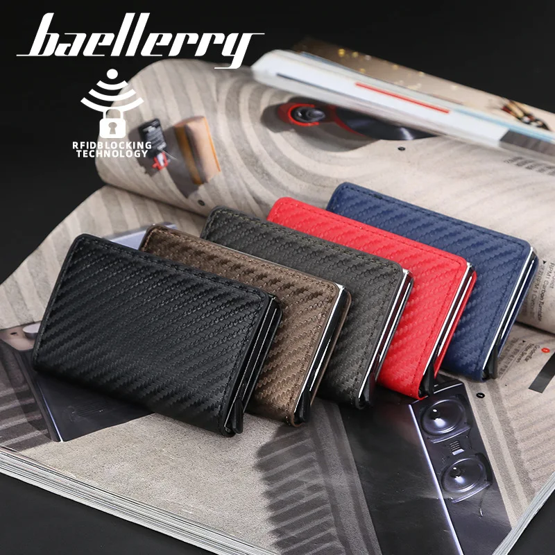 

Hot Carbon Fiber RFID Blocking Card Wallet Case Brand Mini Cardholder Purses Aluminum Alloy Business ID Credit Card Holder Purse