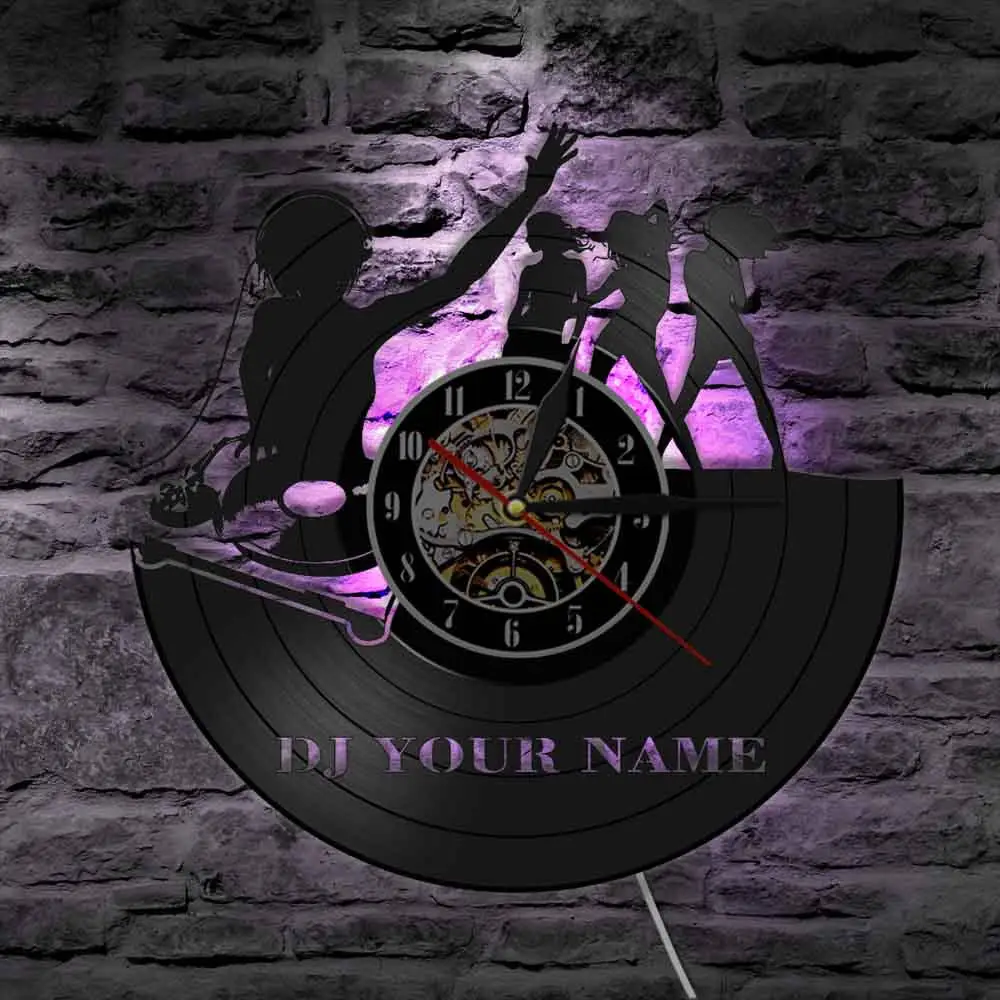 

Custom DJ Name Vinyl LP Record Wall Clock Disco Pub Club Music Party Dance Hall Decor Wall Light Personalized Gift for DJ Girls