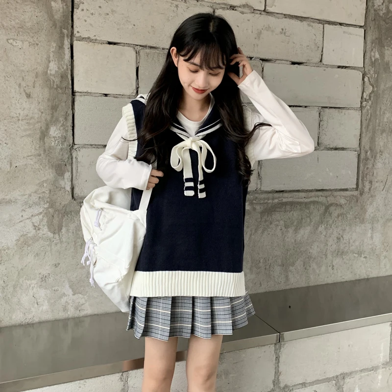 Женские свитера в японском стиле Kawaii Ulzzang милый свободный свитер с бантом для