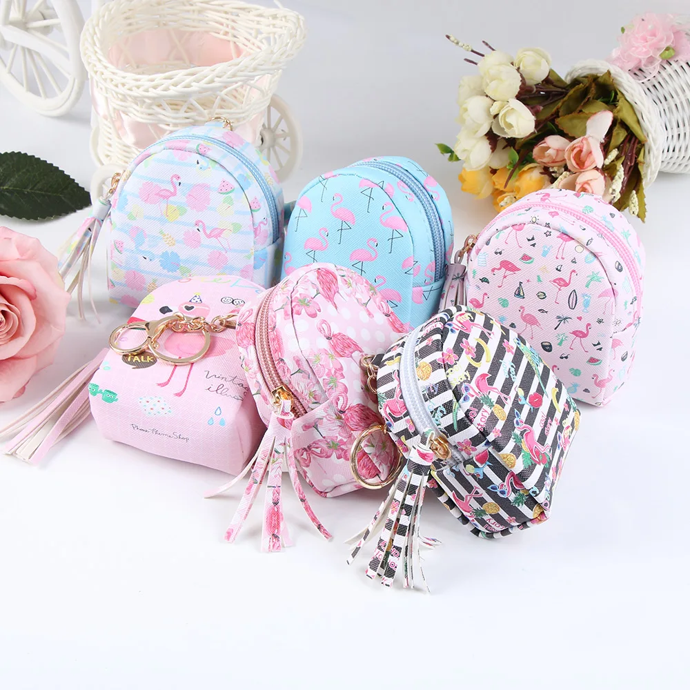 Мини-рюкзак с кисточками и мультипликационным рисунком Женский кошелек для