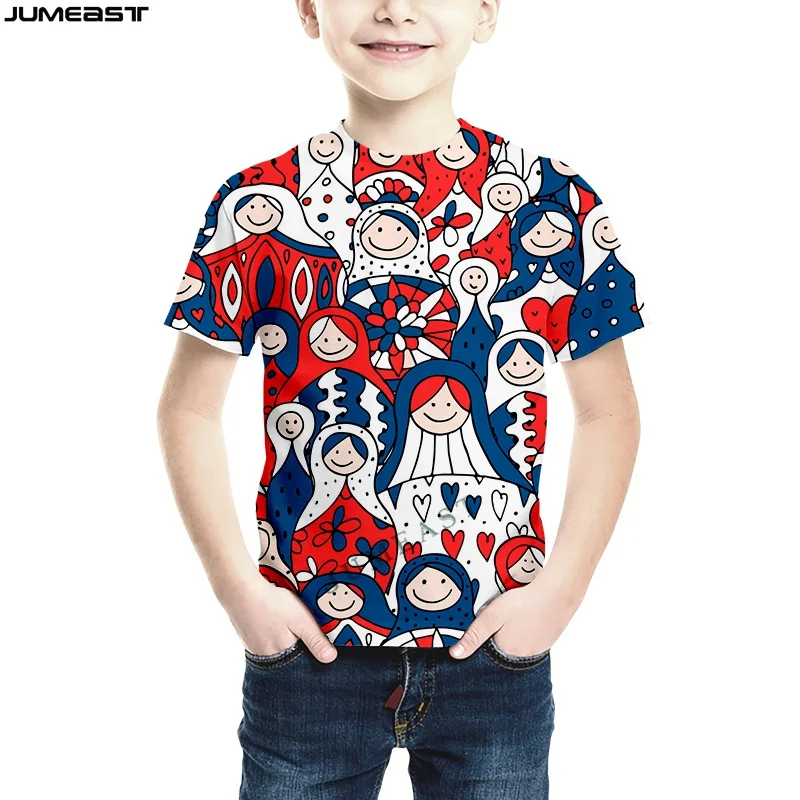 

Jumeast Brand Men Women 3D Printed Children T-Shirt Russian Doll Short Sleeve Kids T Shirt Sport Pullover Tops Tees