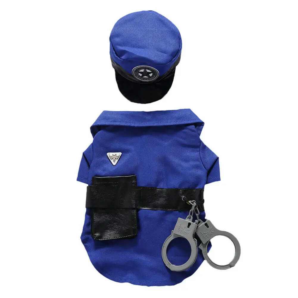 Pet Dog Costume Mini Police Uniform Suit With Hat Handcuffs Halloween Xmas Puppy Apparel Cool Cute Dogs Pet Cosplay Clothing