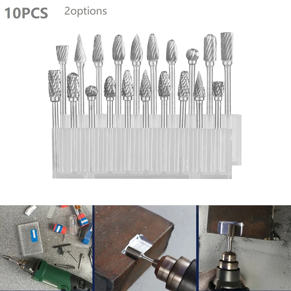 

10pc Single/Double Veins Shank Tungsten Carbide Milling Cutter Rotary Tool Burr Cut Rotary Tools Electric Grinding Head