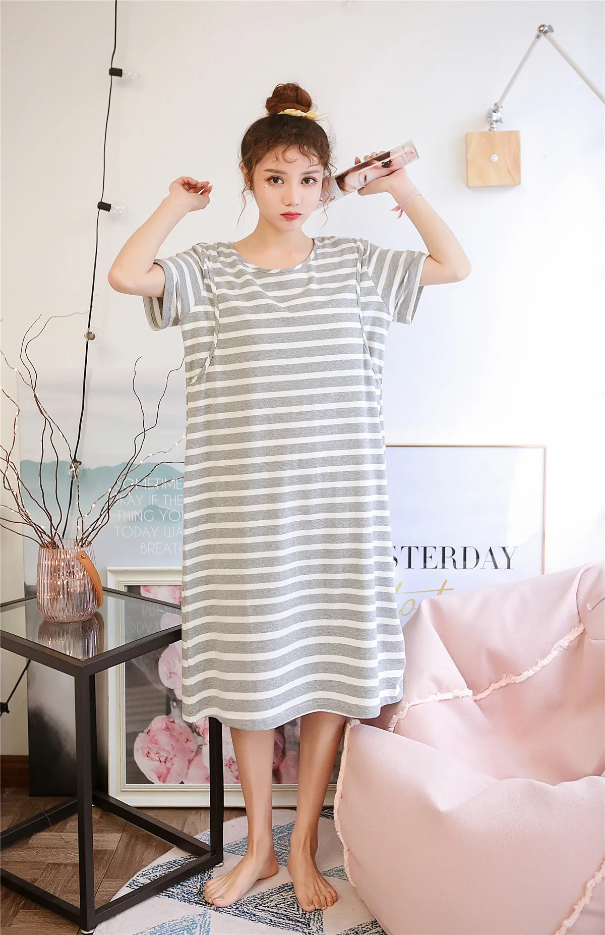 Maternity Breast Feeding Nursing Nightwear For Pregnant Nursing Nightdress Maternity Breastfeeding Nightgown Pregnancy Sleepwear