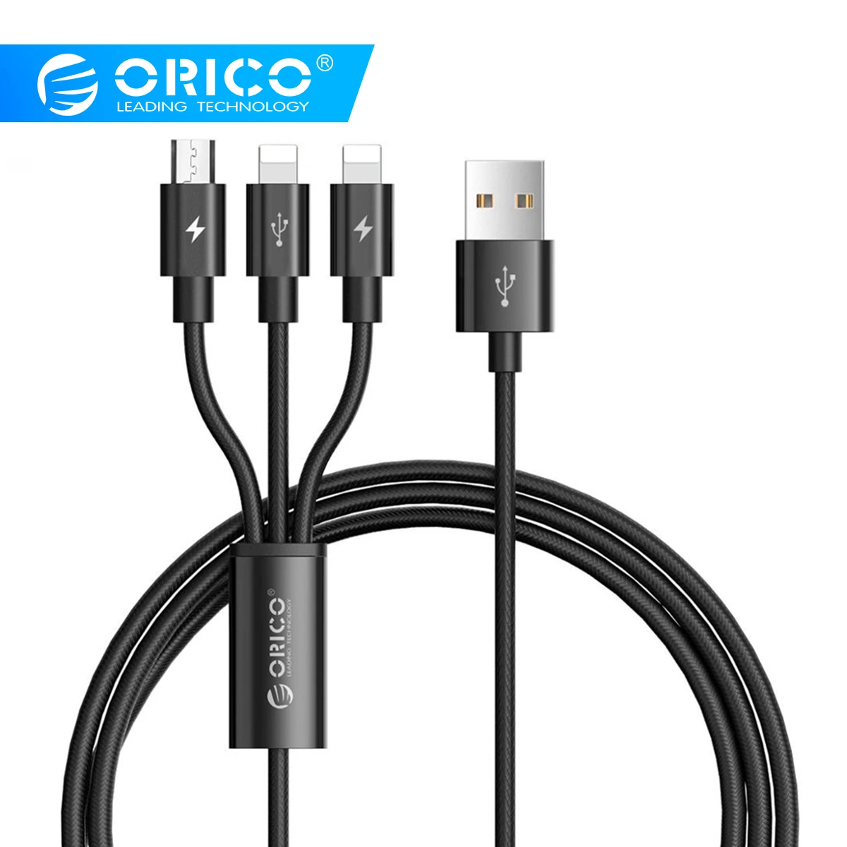 ORICO UTS3 3 в 1 USB кабель 3A Макс зарядки и передачи данных кабель для iPhone X 8 7 samsung Xiaomi huawei с 2 освещения и 1 микро B