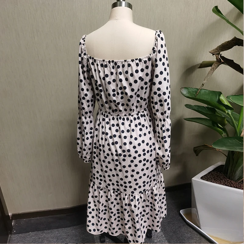 

Plus Size Autumn 2020 Dresses Vintage Retro Dot Print V Neck Women Dress Fashion High Waist Robe Slim Backless Party Dress Woman