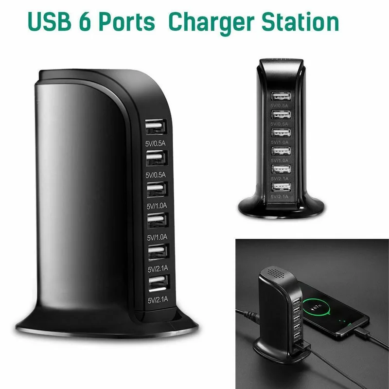 USB Зарядное устройство 30W 6 Порты Мощность адаптер быстрой зарядки станции