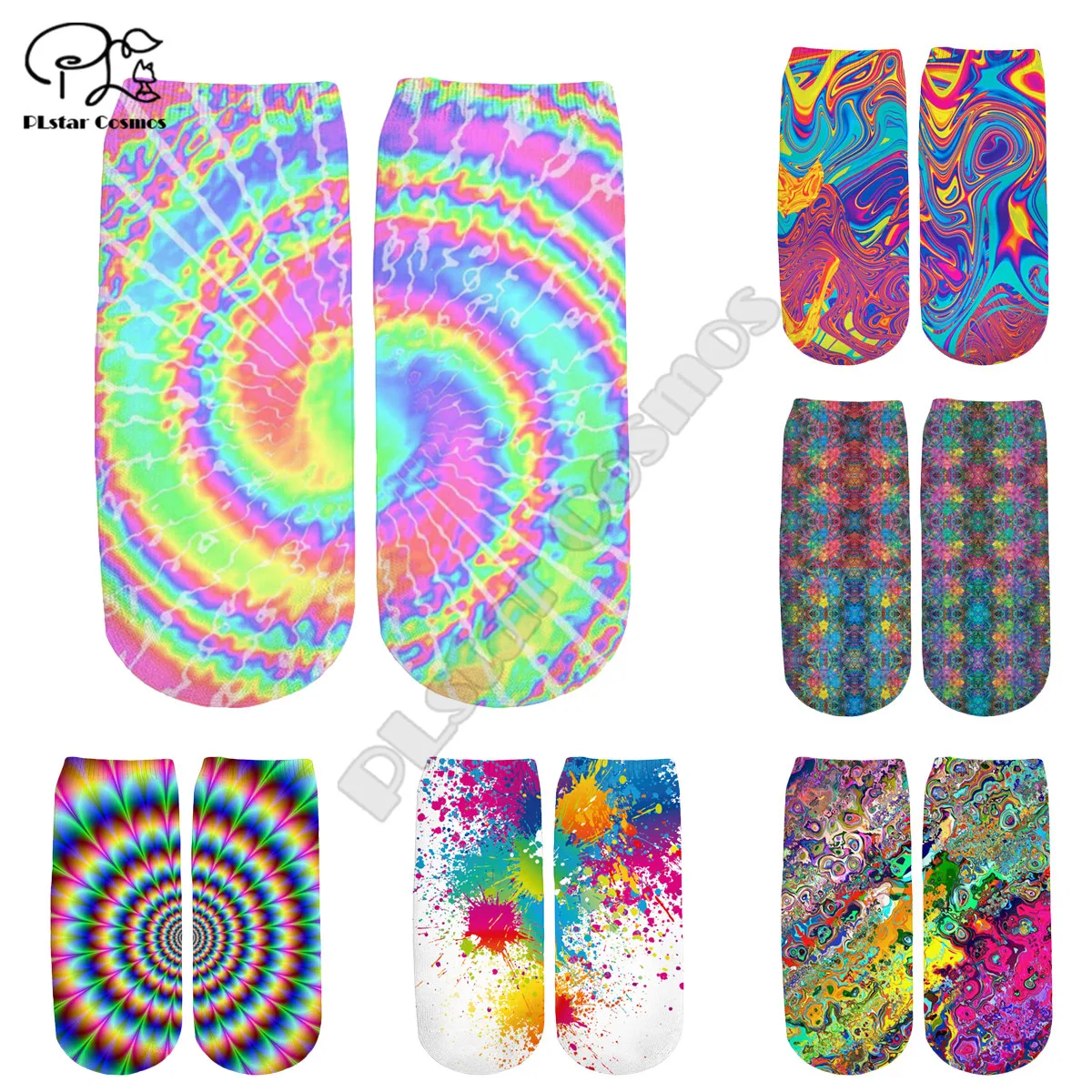 

PLstar Cosmos Tie Dye Paint Splatter psychedelic Cotton Socks Colorful Brand Warm Cartoon Short Ankle Halloween Sock