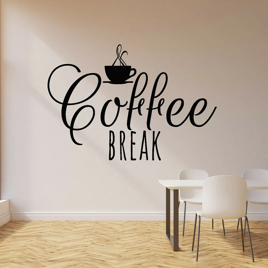 

Vinyl Wall Decal Cup Hot Drink Coffee Break Room Cafe Bar Kitchen Interior Decor Window Glass Stickers Lettering Art Mural S1141