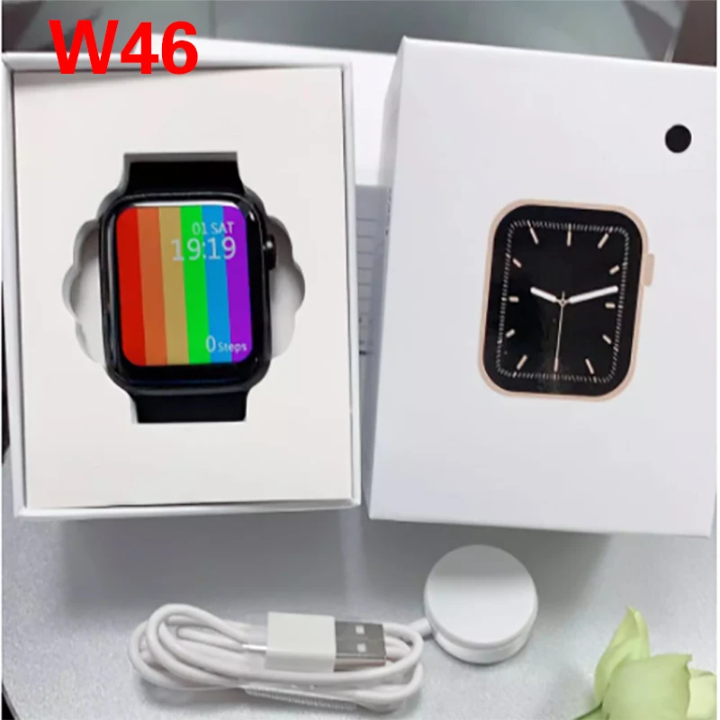 

For IWO Smart Watch W46 Men Women Smartwatch W26 Watch Fit Heart Rate Blood Pressure Monitor Facebook Twitter Whatsapp Sync Relo