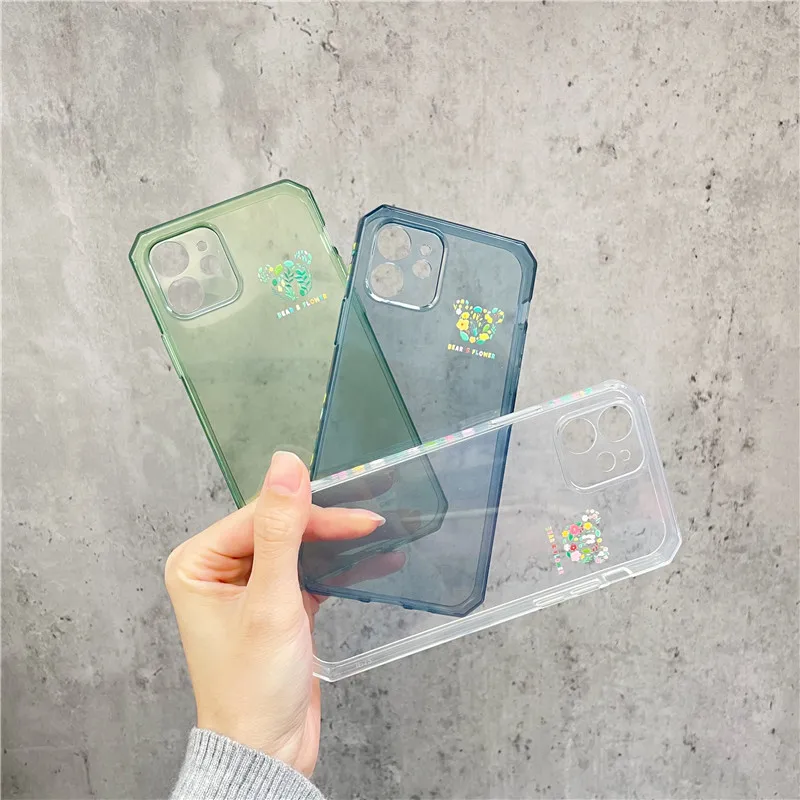 

Cute Colorful Bear Flower Phone Case for IPhone 12 mini 11 Pro Max XR XS Max 8 7 Plus clear soft TPU silicon Shockproof Cover