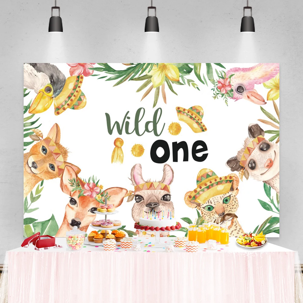 

Laeacco и надписью «Wild One» Животные джунгли вечерние новорожденных фон для съемки на день рождения фотографического Фоны для фотостудии реквиз...