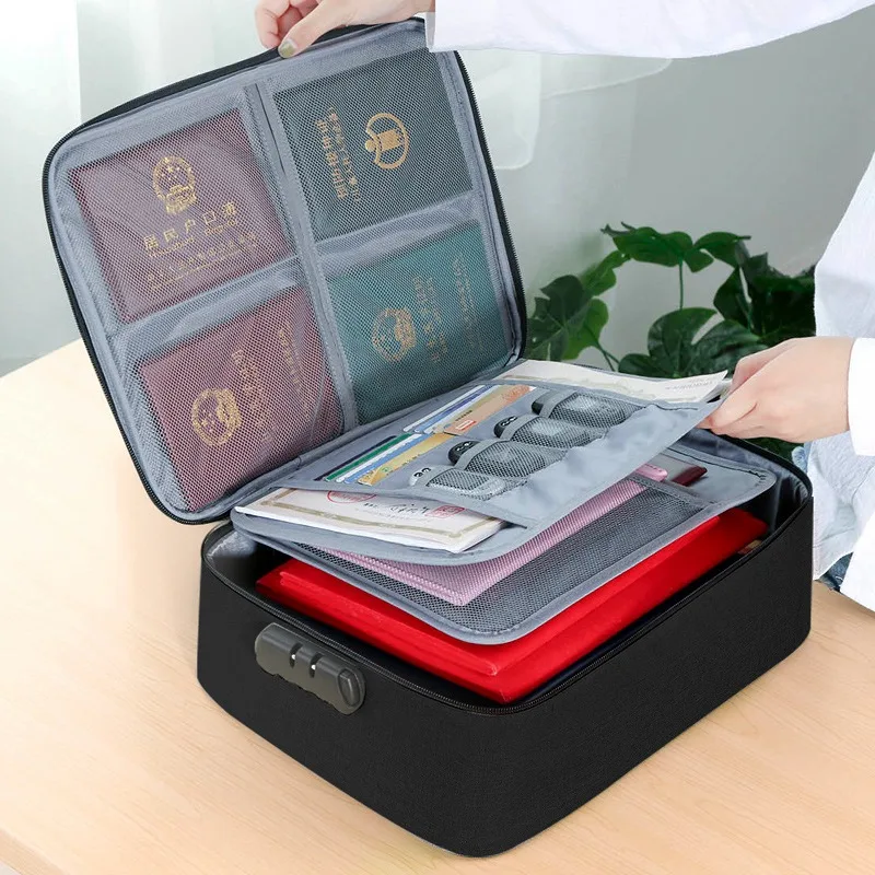 Black two layers New Document Bags Large Capacity Files Organizer Travel Bags Cosmetic Box Waterproof Digital Bags Document Organizer - Цвет: Black two layers