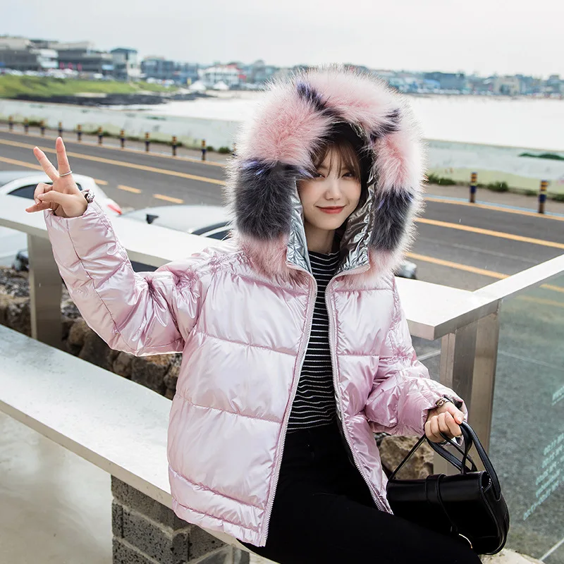 2019 Winter Glossy Down Parka women's jackets large sizes Warm Blue Thick Loose Coat Women Jacket Outerwear |