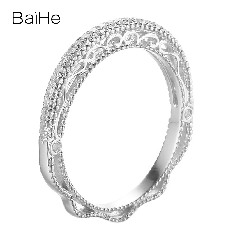 BAIHE Solid 14K White Gold H/SI Natural Diamond Ring Men Lady Match Trendy Fine Jewelry Making Anello diamanti טבעת יהלום |