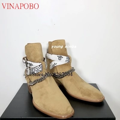 Vinapobo/модные ботинки «Челси» с граффити; Мужские Зимние ботильоны из натуральной кожи высокого качества; мужские ковбойские ботинки с металлической цепочкой и пряжкой