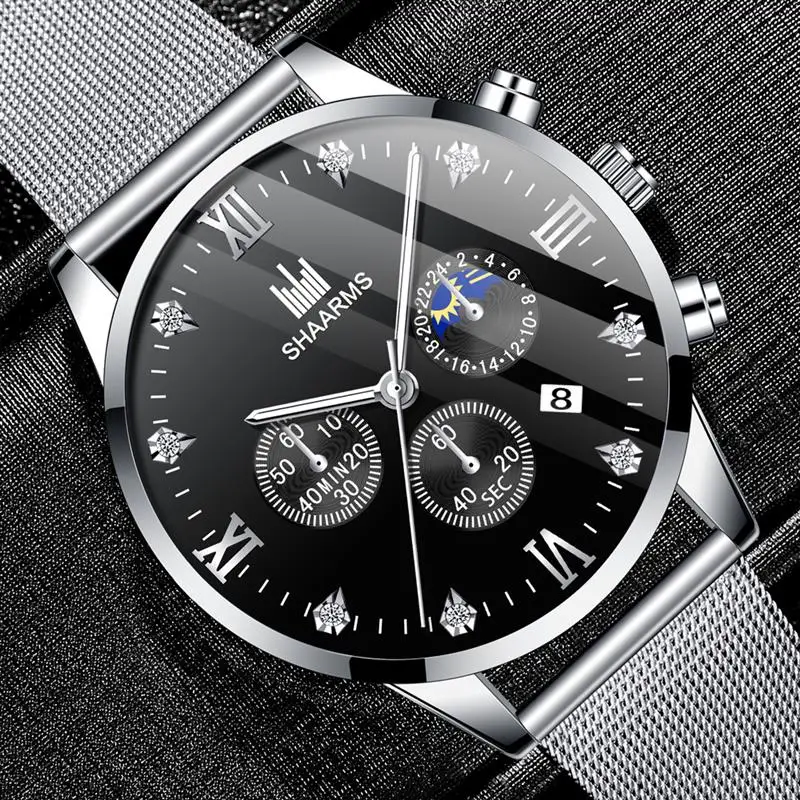 2019 Роскошные мужские часы с римскими цифрами и бриллиантами модные сетчатые