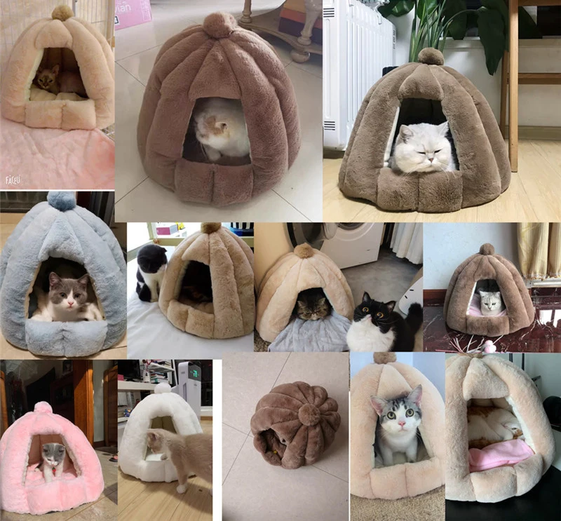 Милая домашняя кровать для кошек и собак теплый мягкий съемный домик складная