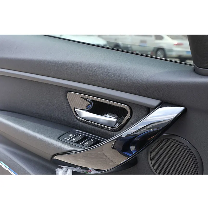 

4pcs ABS Car Inner Door Handle Bowl Frame Decoration Cover Trim For BMW 3 4 series F30 F34 3GT 2013-2018 Carbon Fiber Style