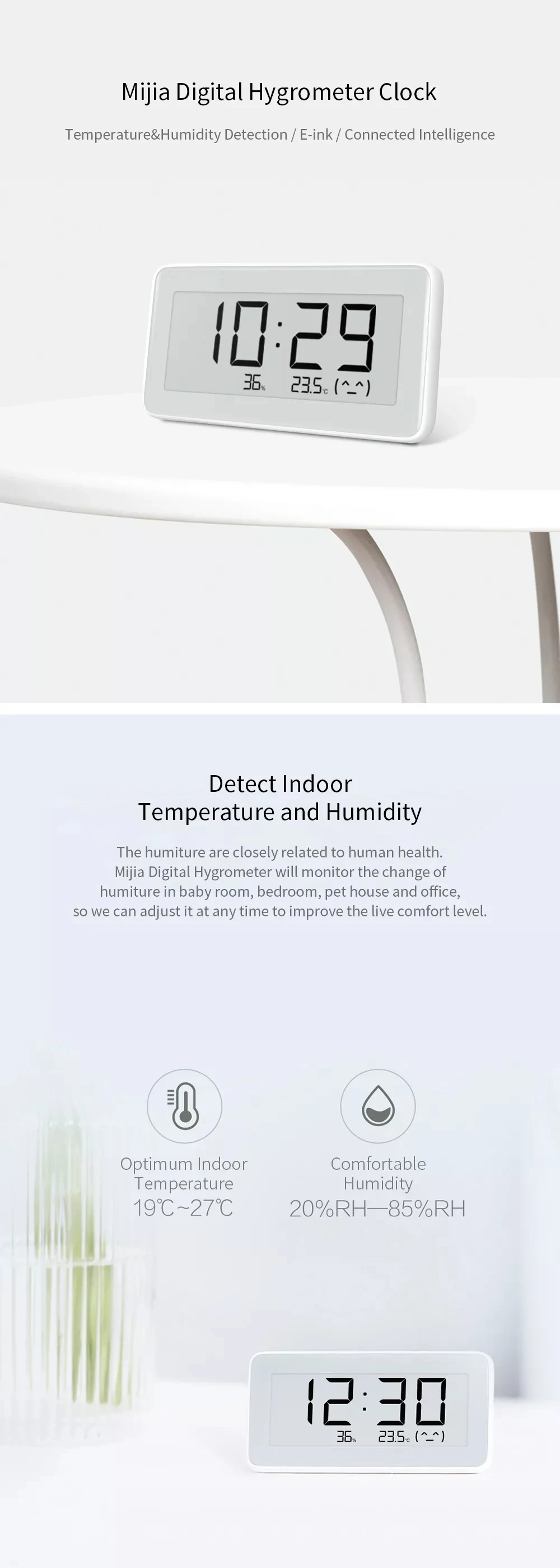 Xiaomi Mijia Многофункциональные цифровые часы с электронным чернильным экраном датчик температуры и влажности Bluetooth беспроводной термометр