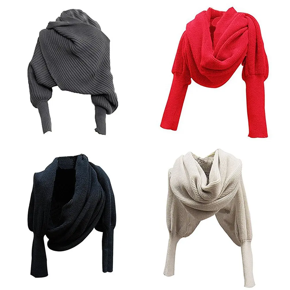 Сохраняющий тепло вязаный шерстяной длинный рукав обертывание однотонный